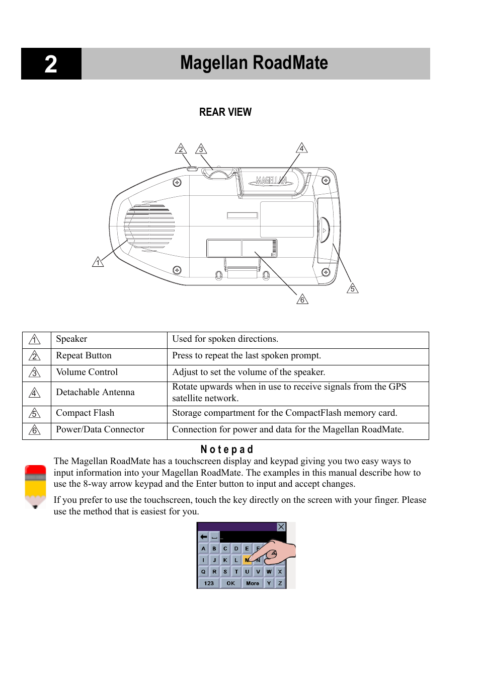 Rear view, Magellan roadmate | Magellan RoadMate 700 User Manual | Page 8 / 68