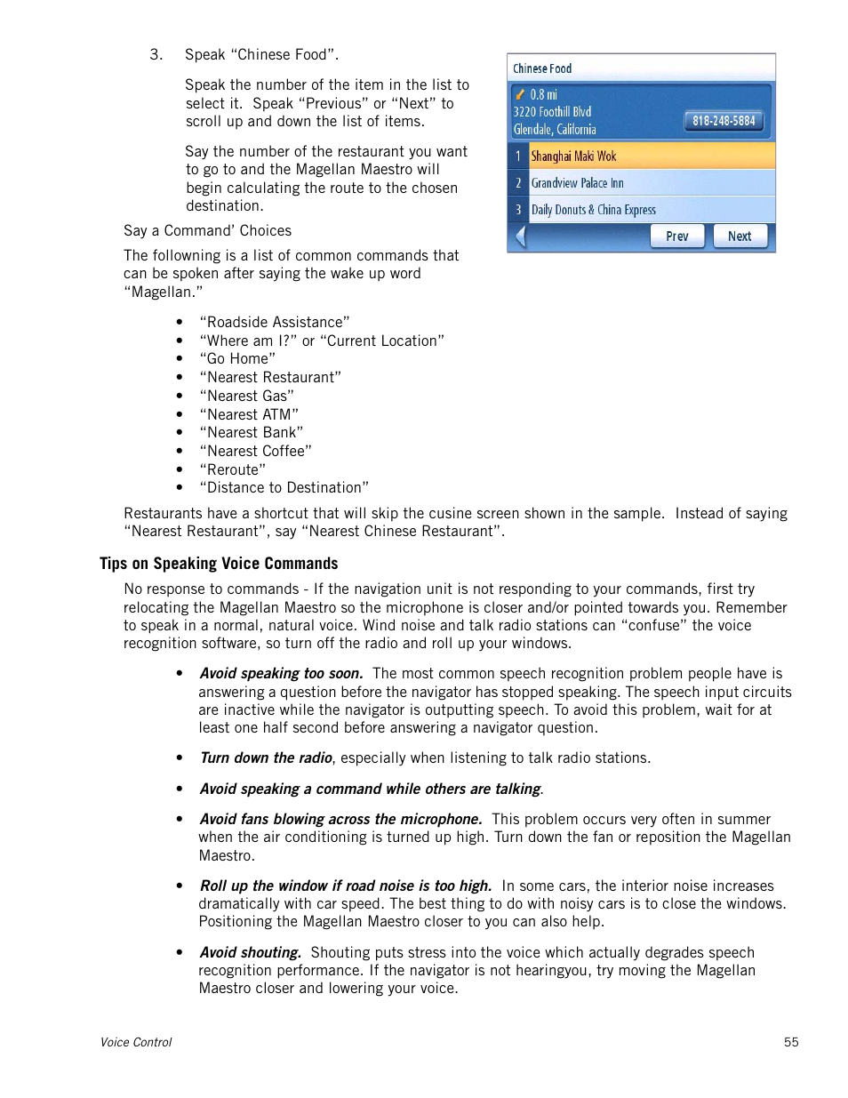 Tips on speaking voice commands | Magellan Maestro 3250 User Manual | Page 65 / 82