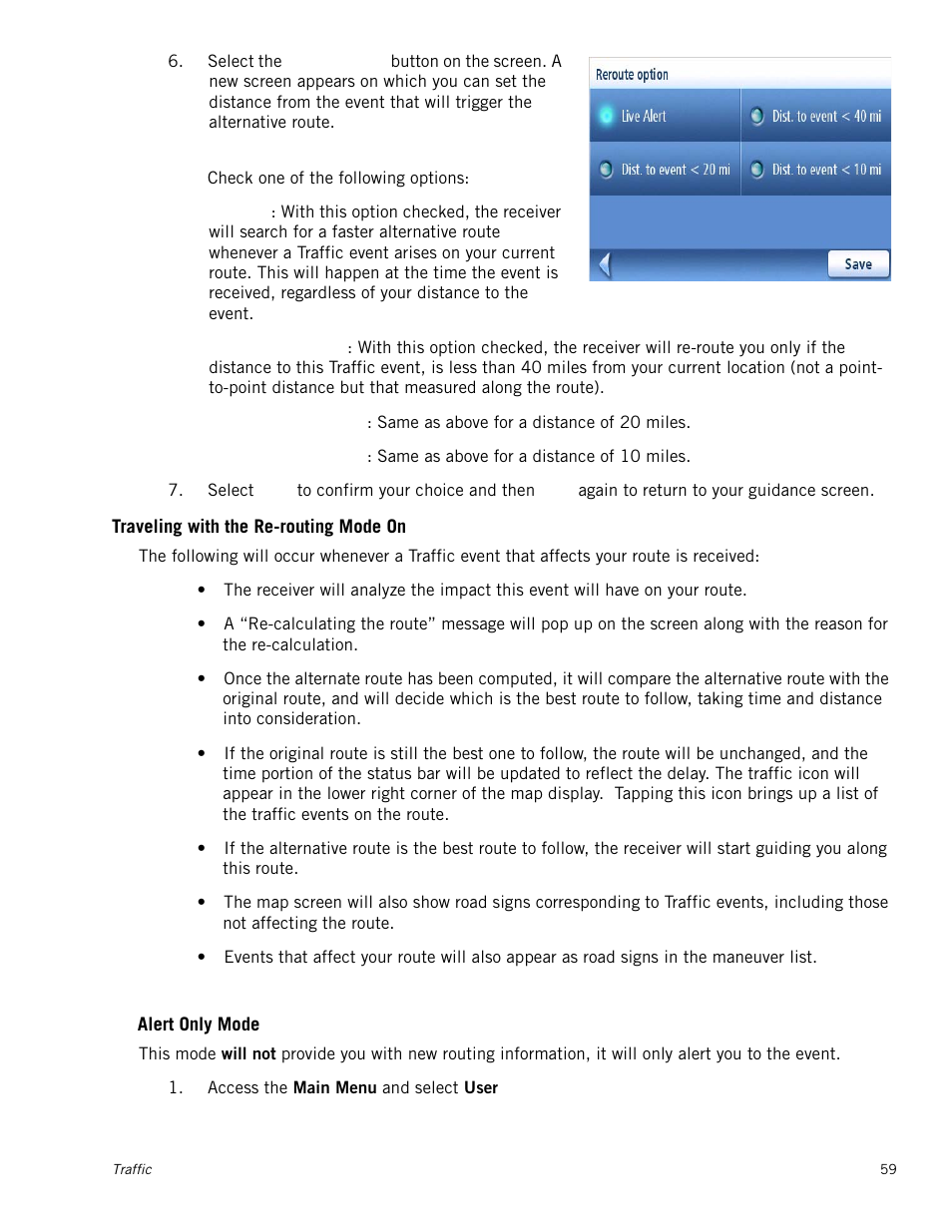 Traveling with the re-routing mode on, Alert only mode | Magellan Maestro 3250 User Manual | Page 69 / 82
