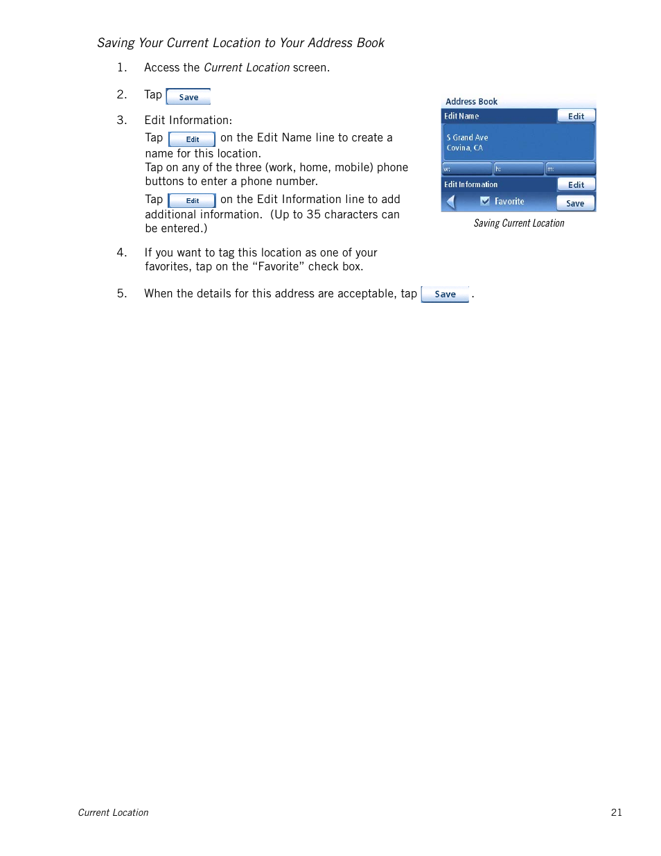 Saving your current location to your address book | Magellan RoadMate 1200 User Manual | Page 29 / 59