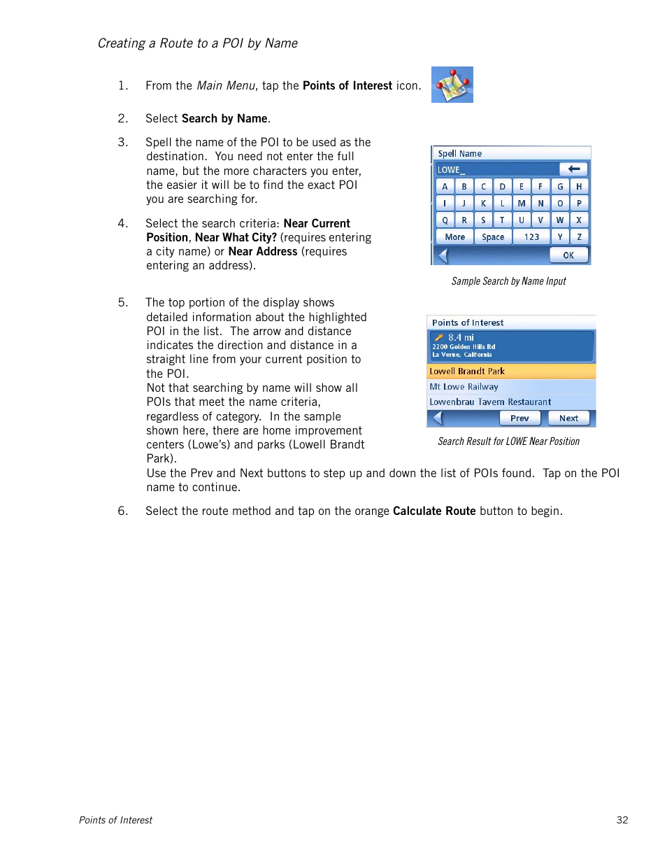 Creating a route to a poi by name | Magellan RoadMate 1200 User Manual | Page 40 / 59
