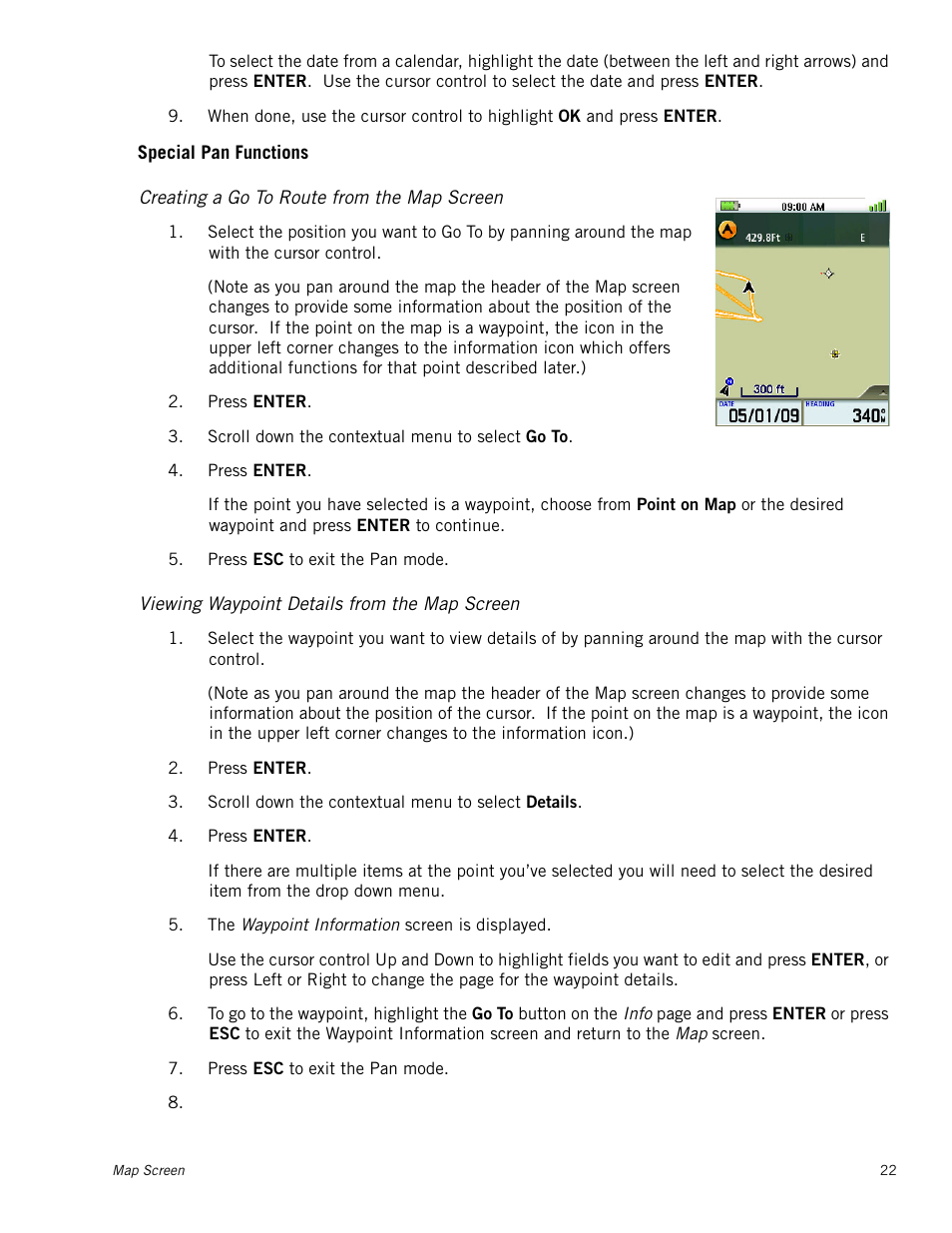 Creating a go to route from the map screen, Viewing waypoint details from the map screen | Magellan RoadMate 500 User Manual | Page 30 / 65
