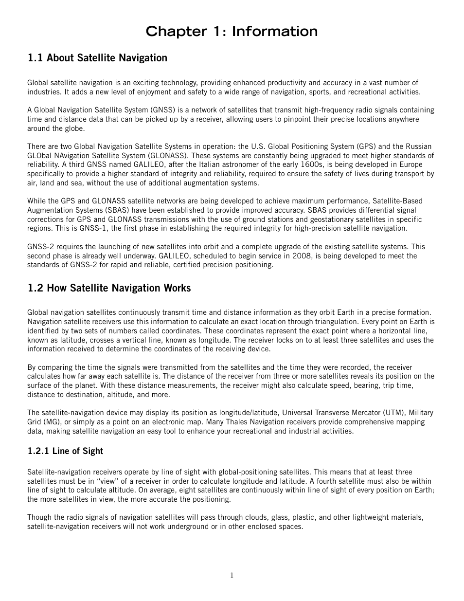 Chapter 1: information, 1 about satellite navigation, 2 how satellite navigation works | 1 line of sight, Line of sight | Magellan 800 User Manual | Page 10 / 107
