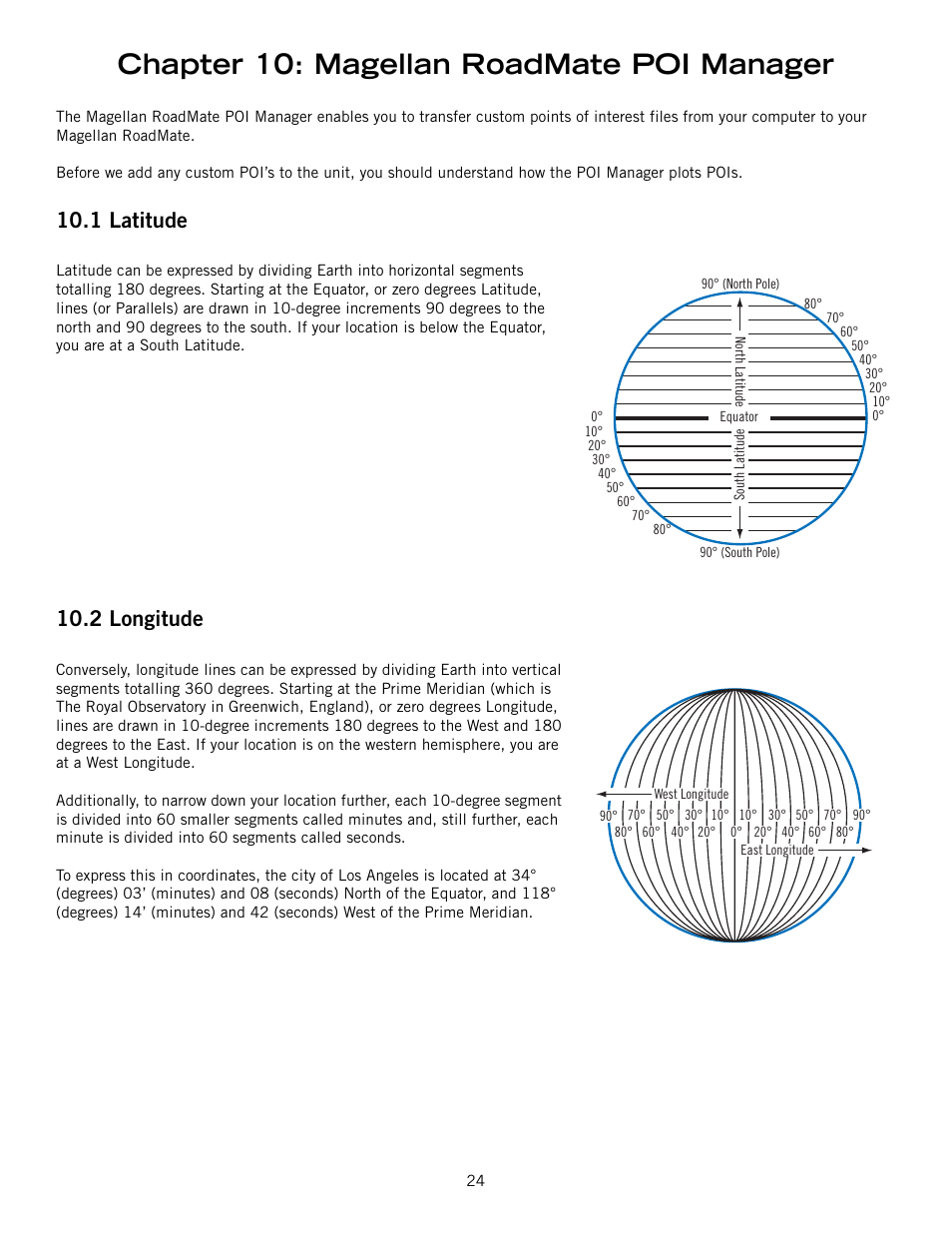 Chapter 10: magellan roadmate poi manager, 1 latitude, 2 longitude | Latitude longitude | Magellan 800 User Manual | Page 33 / 107