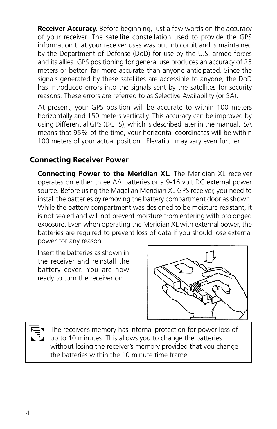Connecting receiver power | Magellan eXplorist XL User Manual | Page 12 / 94
