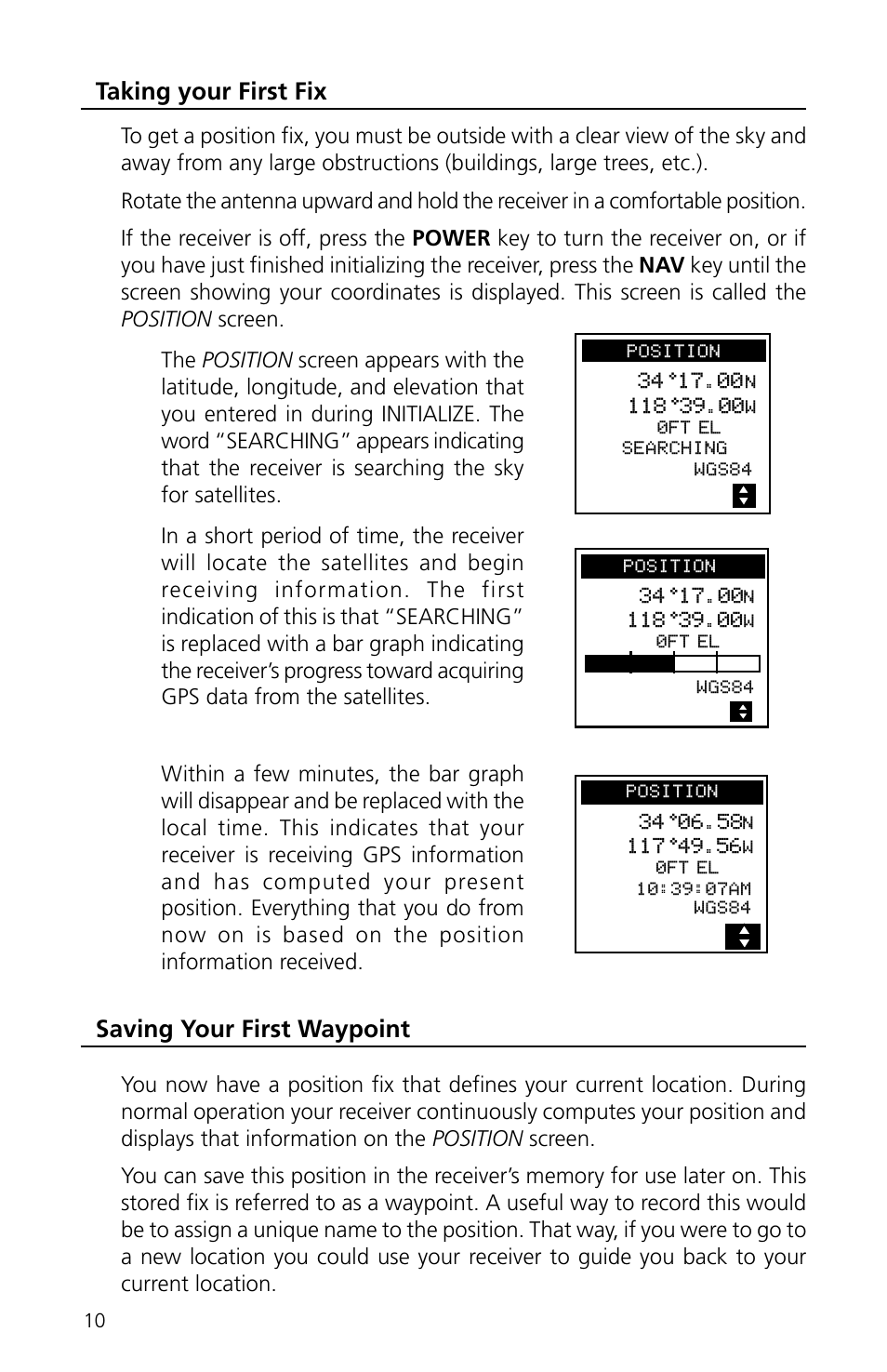 Taking your first fix saving your first waypoint | Magellan eXplorist XL User Manual | Page 18 / 94