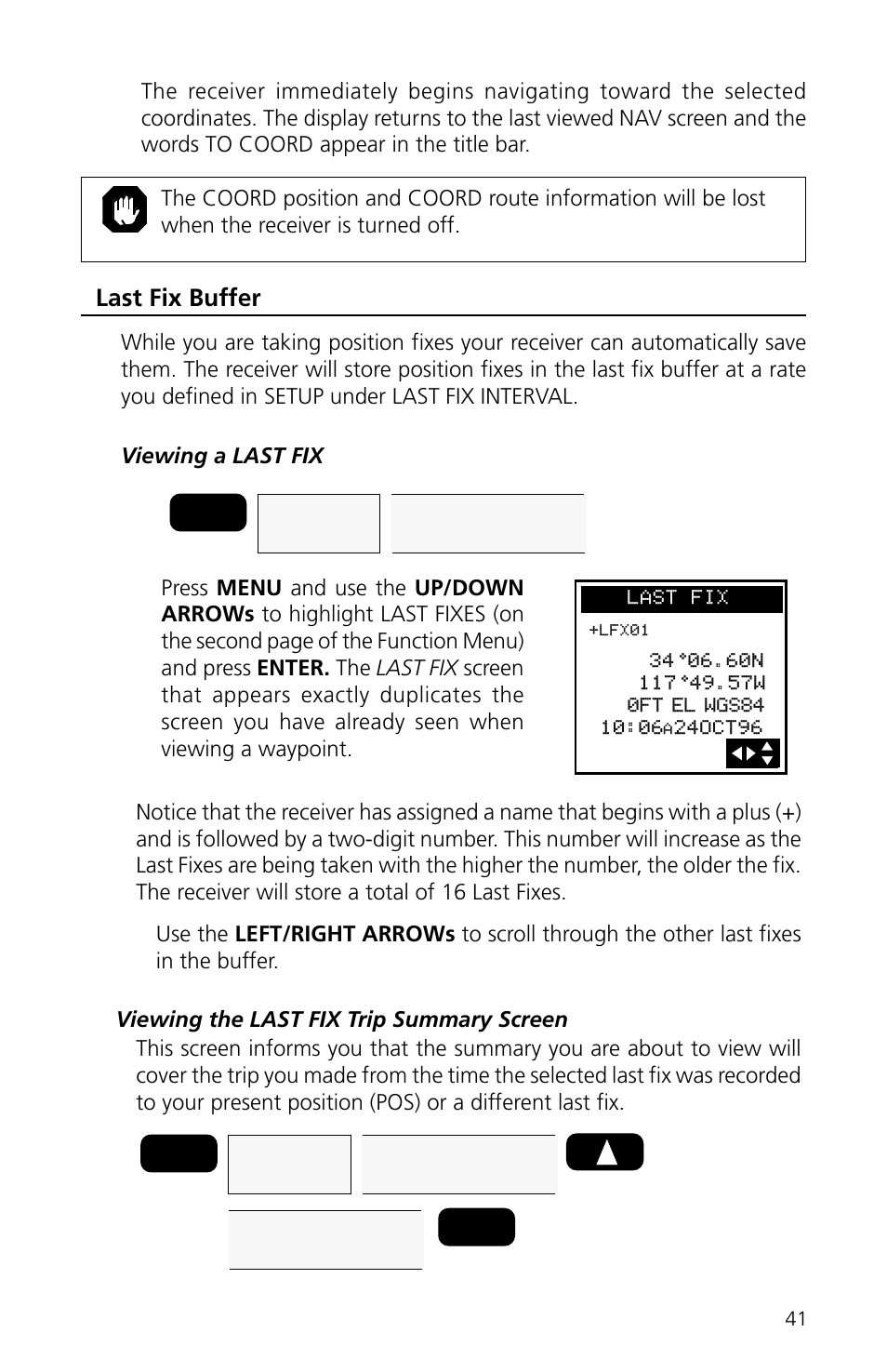 Last fix buffer, 24oct96 last fix | Magellan eXplorist XL User Manual | Page 49 / 94