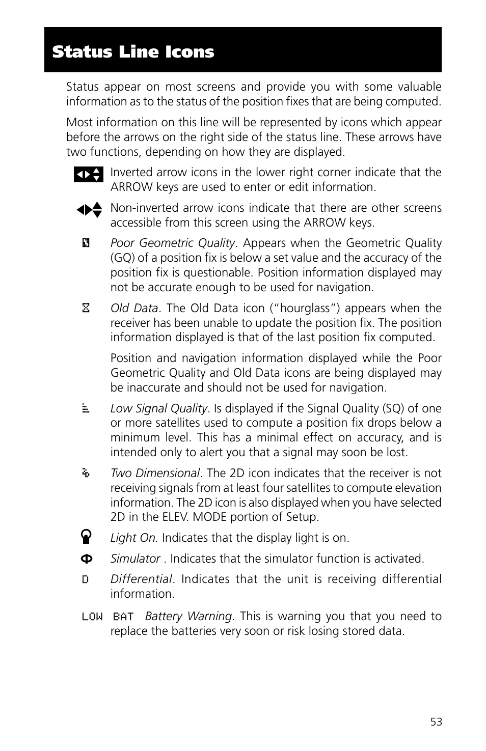 Status line icons | Magellan eXplorist XL User Manual | Page 61 / 94