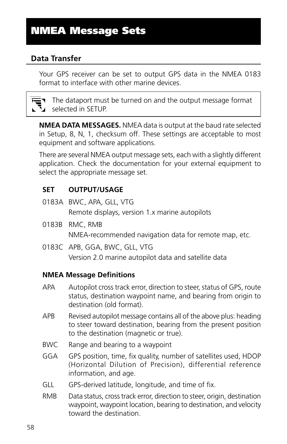 Nmea attachment, Nmea message sets | Magellan eXplorist XL User Manual | Page 66 / 94