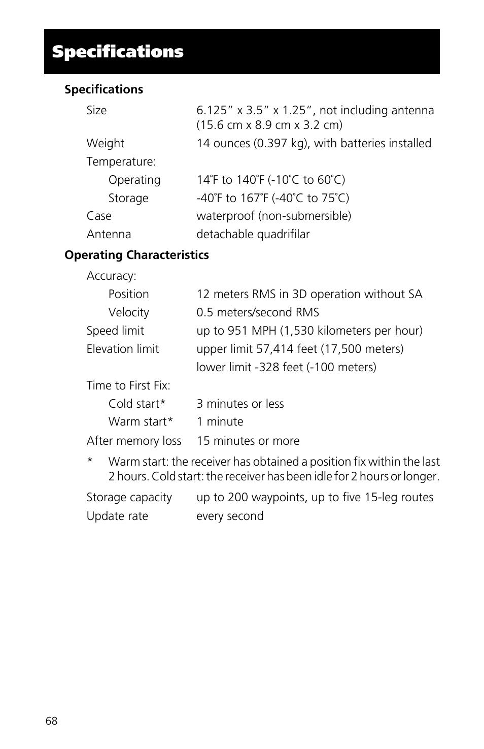 Specifications | Magellan eXplorist XL User Manual | Page 76 / 94