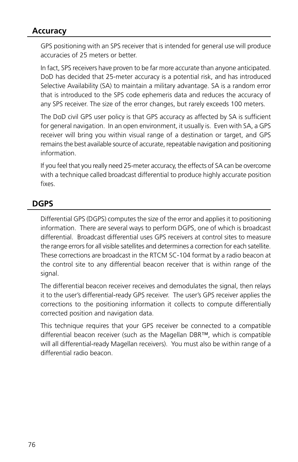 Accuracy, Dgps | Magellan eXplorist XL User Manual | Page 84 / 94