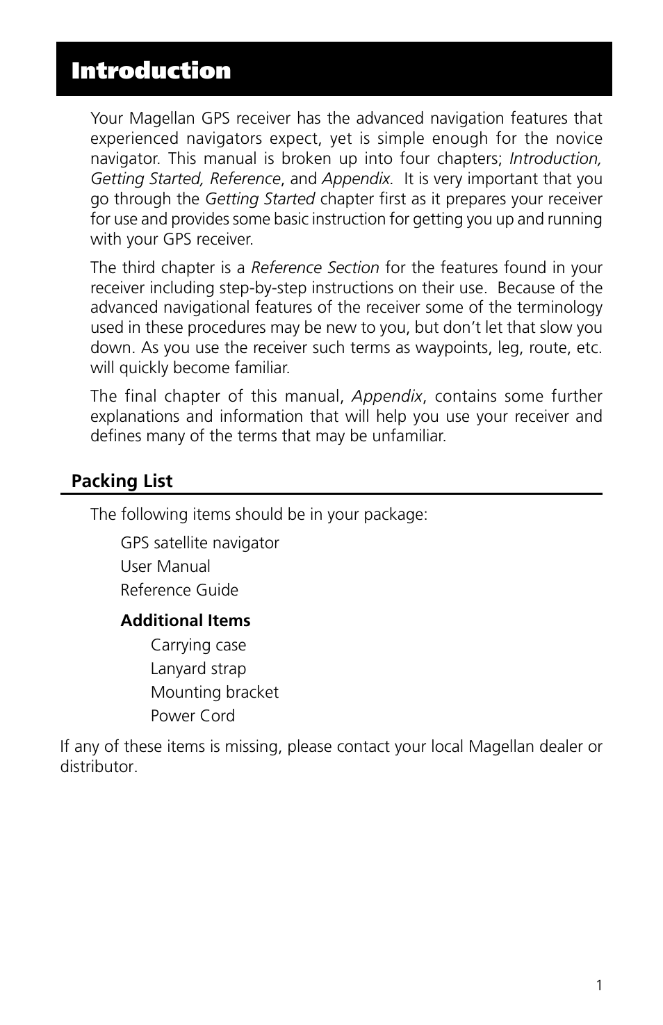 Introduction, Packing list | Magellan eXplorist XL User Manual | Page 9 / 94