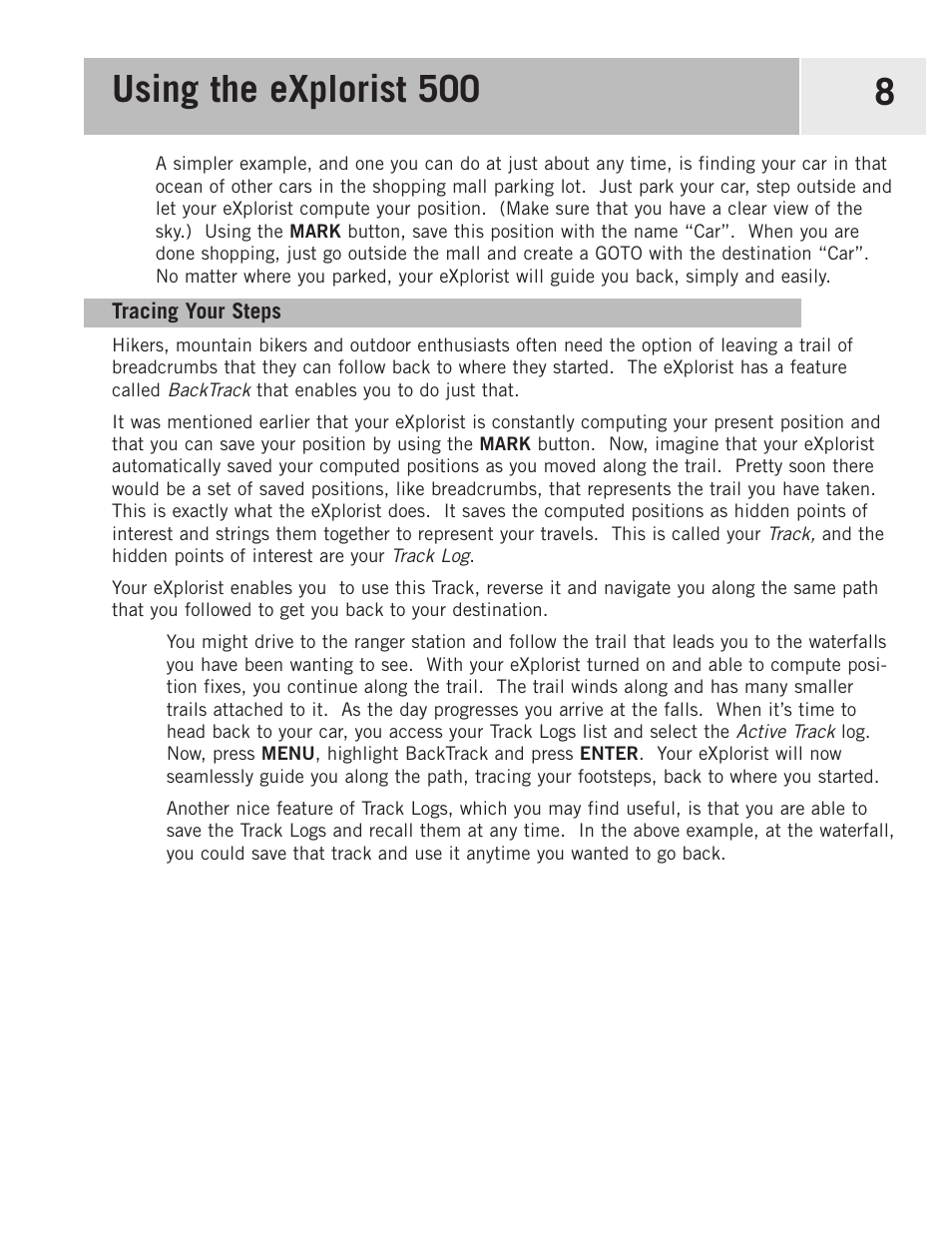 Tracing your steps, Using the explorist 500 8 | Magellan eXplorist 500 User Manual | Page 15 / 119