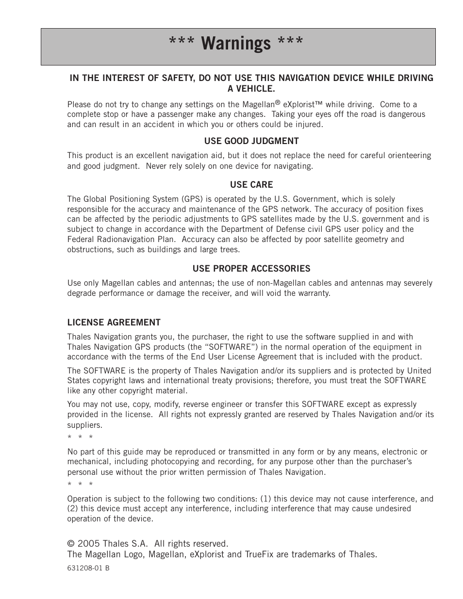 Warnings | Magellan eXplorist 500 User Manual | Page 2 / 119