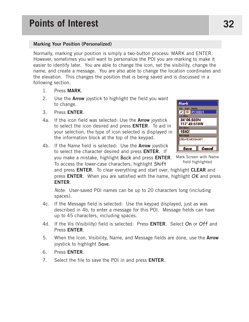 Marking your position (personalized), Points of interest 32 | Magellan eXplorist 500 User Manual | Page 39 / 119