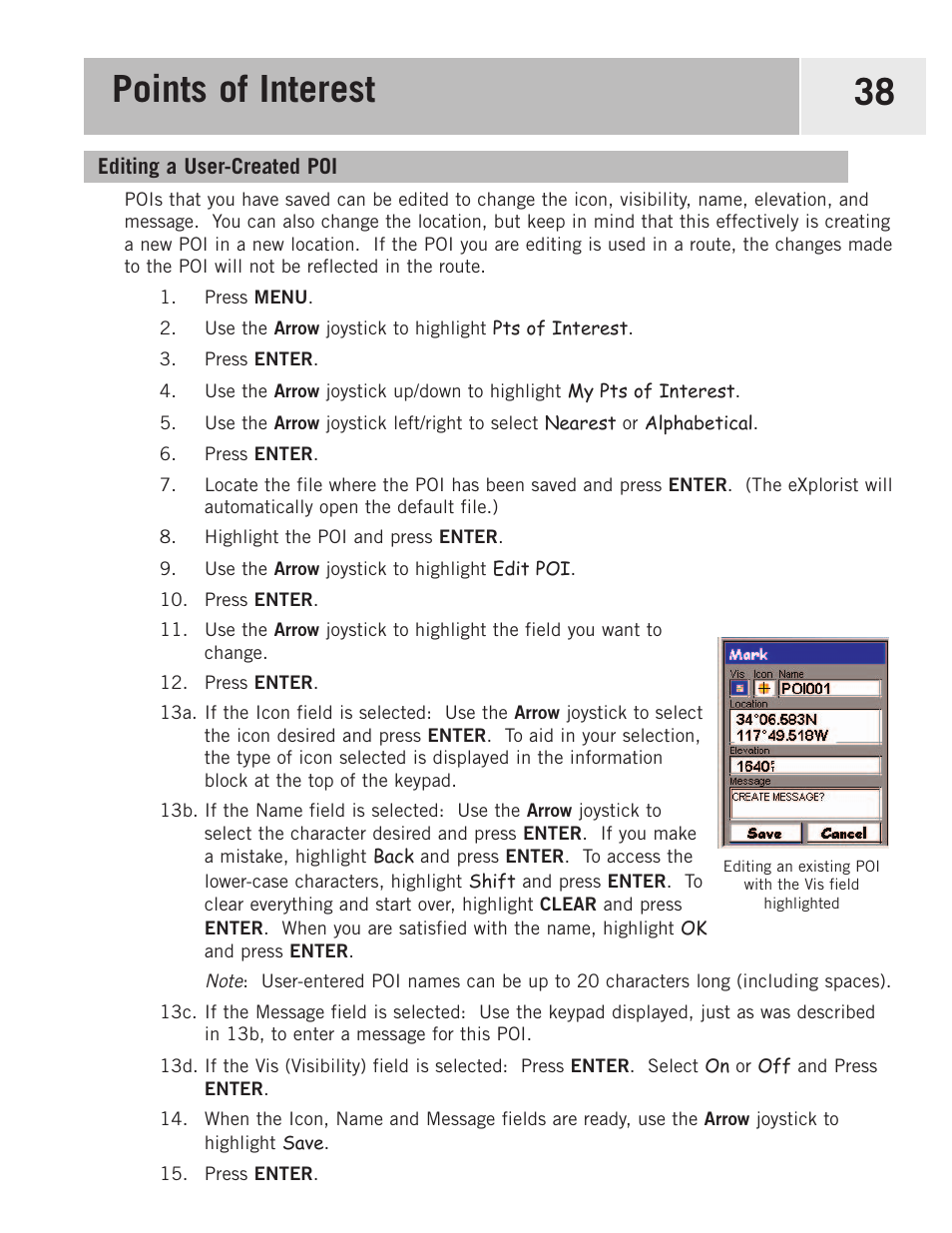 Editing a user-created poi, Points of interest 38 | Magellan eXplorist 500 User Manual | Page 45 / 119