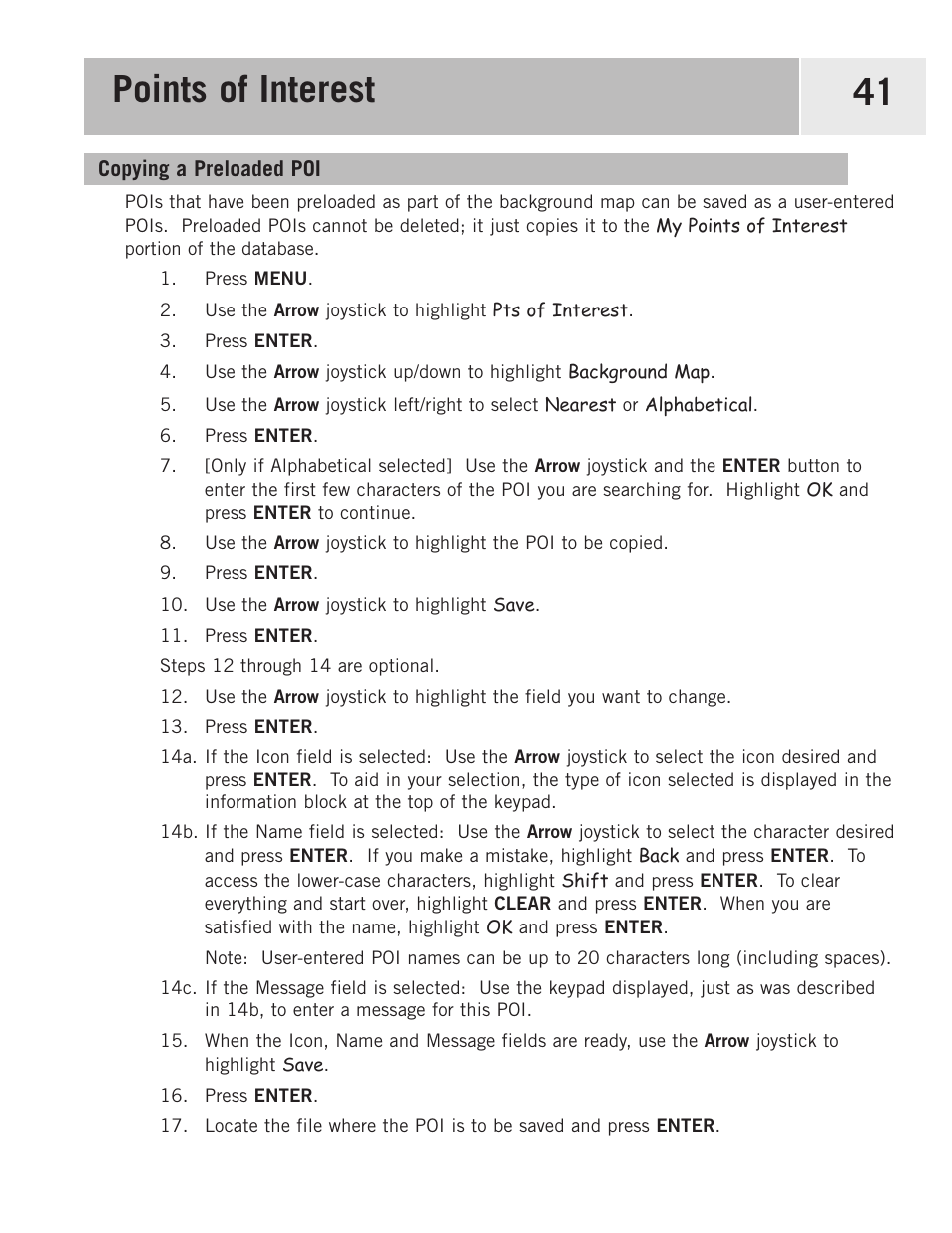 Copying a preloaded poi, Points of interest 41 | Magellan eXplorist 500 User Manual | Page 48 / 119