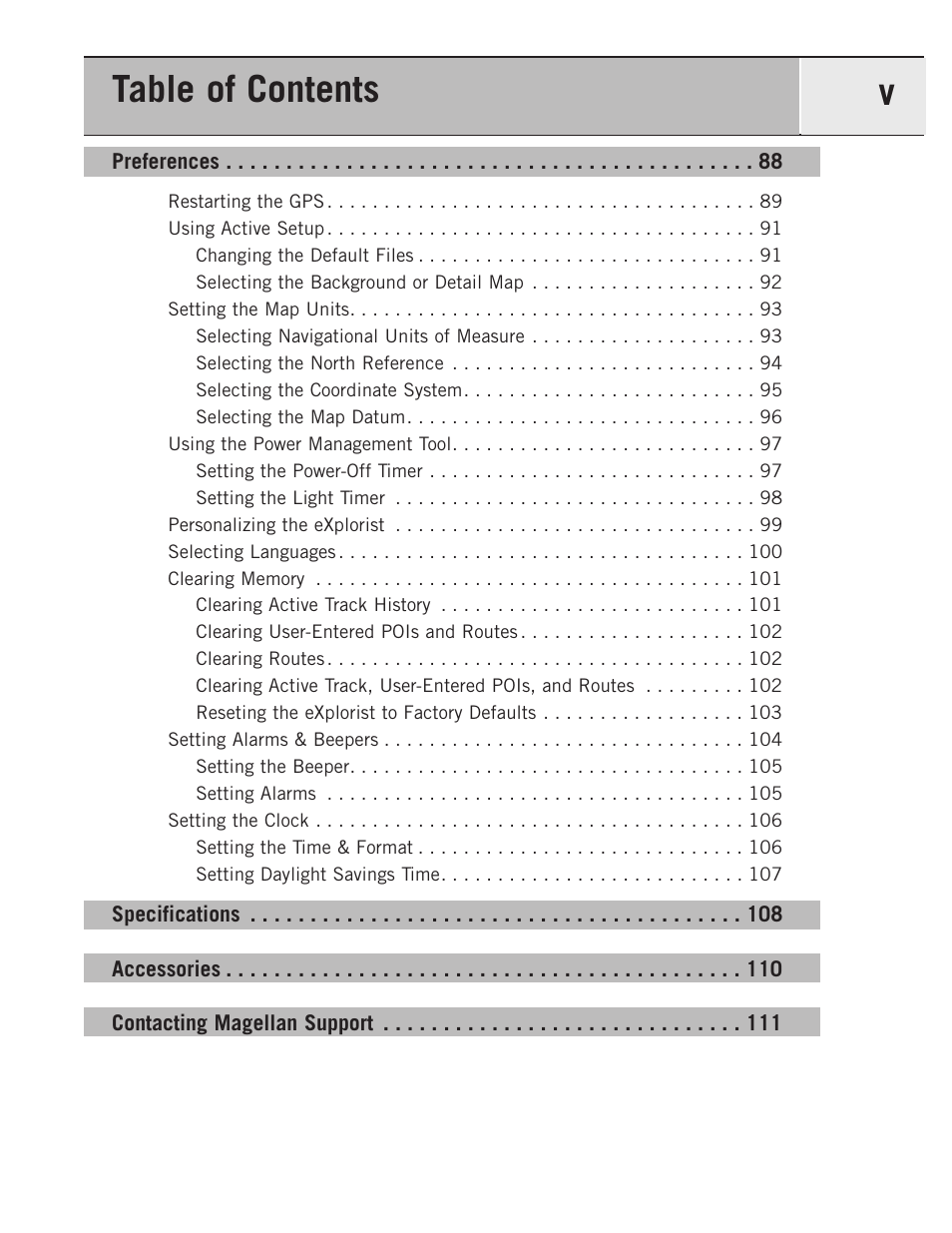 Table of contents v | Magellan eXplorist 500 User Manual | Page 7 / 119