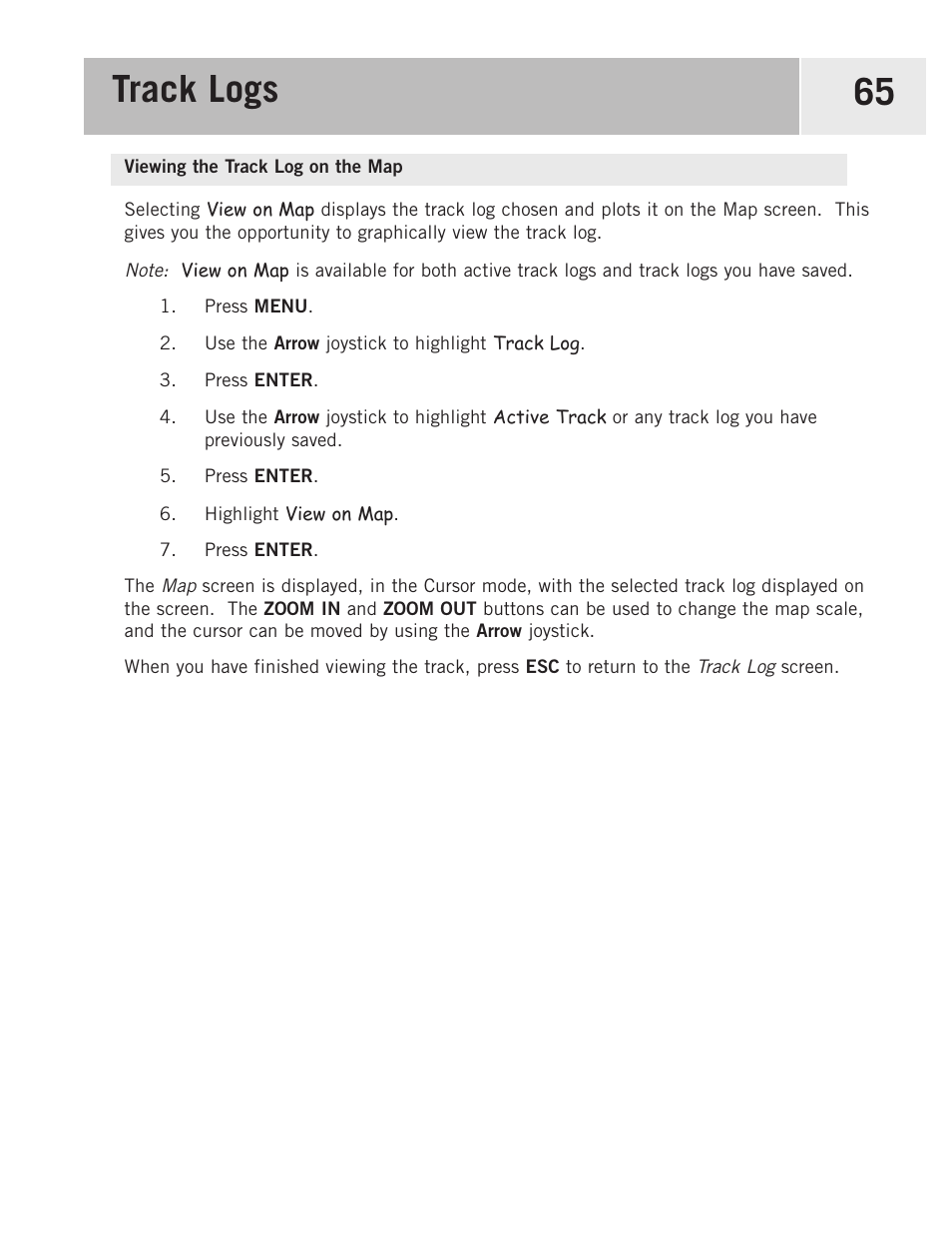 Viewing the track log on the map, Track logs 65 | Magellan eXplorist 500 User Manual | Page 72 / 119