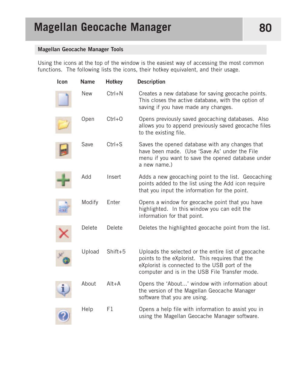 Magellan geocache manager tools, Magellan geocache manager 80 | Magellan eXplorist 500 User Manual | Page 87 / 119