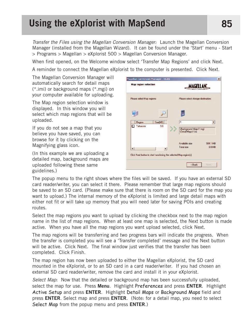 Using the explorist with mapsend 85 | Magellan eXplorist 500 User Manual | Page 92 / 119