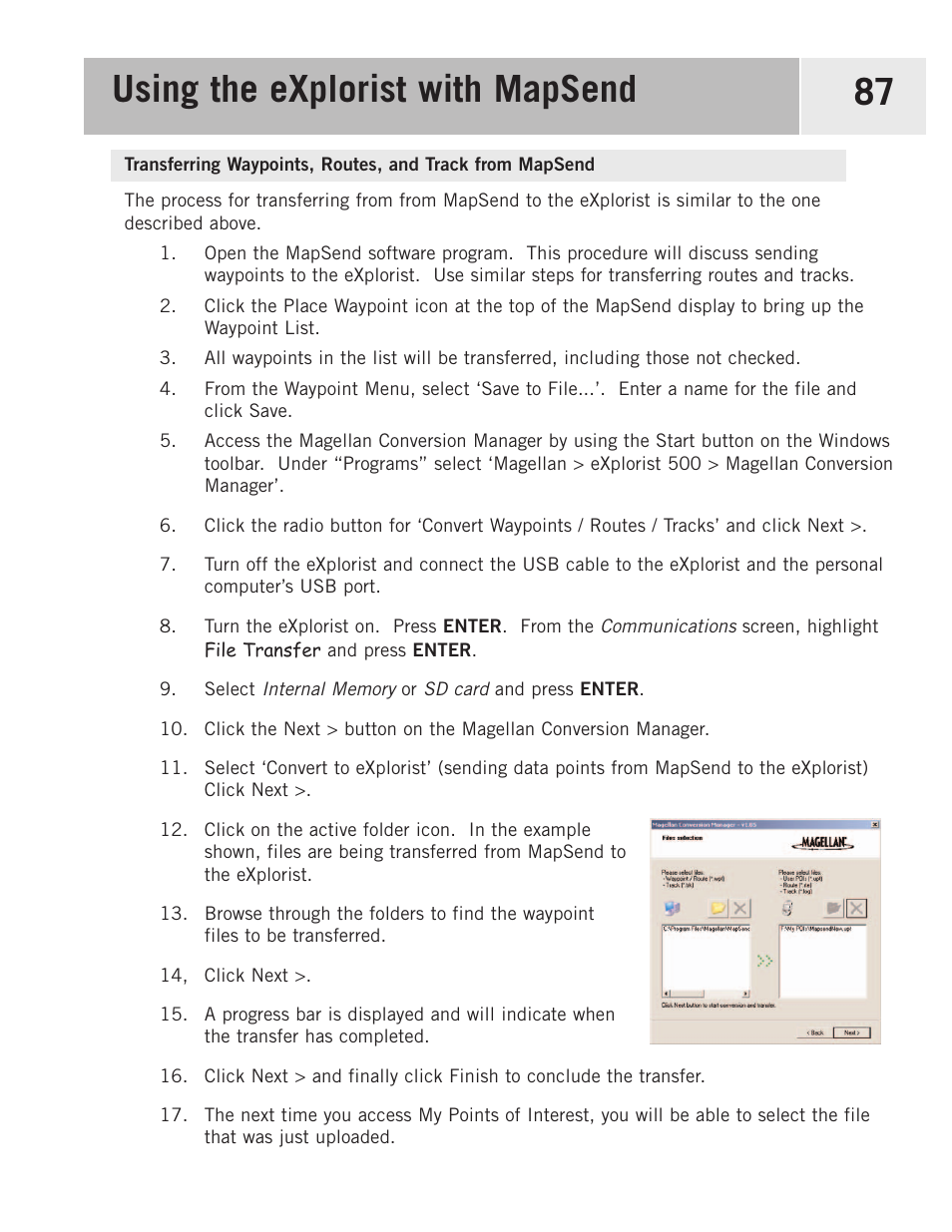 Using the explorist with mapsend 87 | Magellan eXplorist 500 User Manual | Page 94 / 119