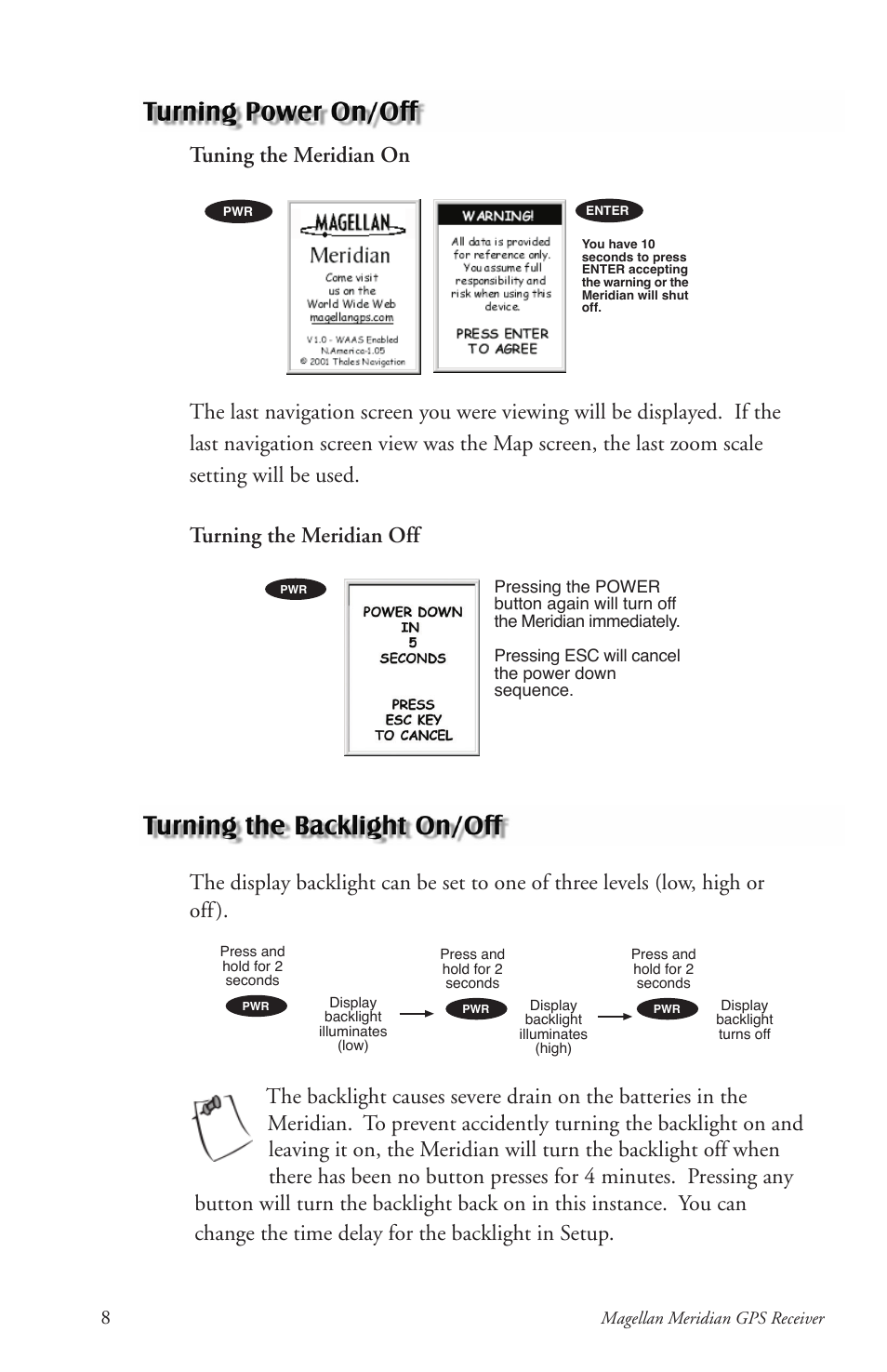 Tuning the meridian on | Magellan 310 User Manual | Page 18 / 89