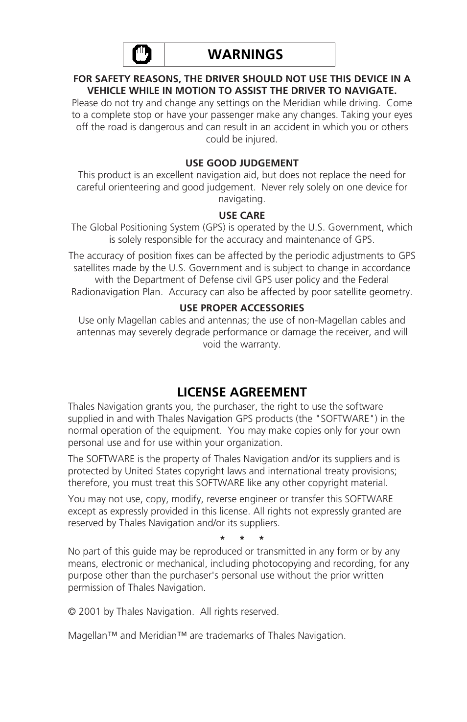 Warnings, License agreement | Magellan 310 User Manual | Page 2 / 89