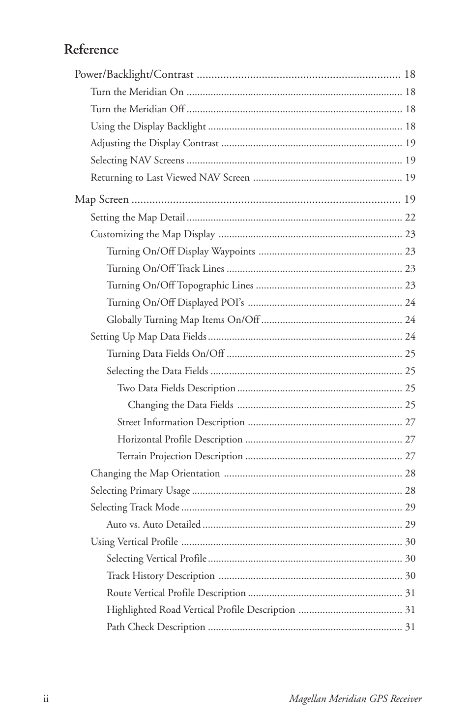 Reference | Magellan 310 User Manual | Page 6 / 89