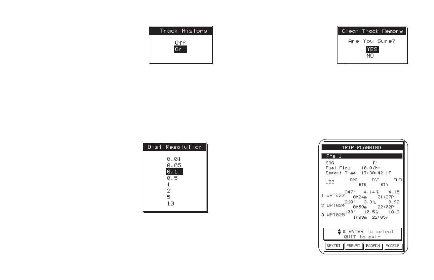 Turning track history on or off, Choosing the distance resolution, Trip planning function | Magellan NAV6000 User Manual | Page 66 / 110