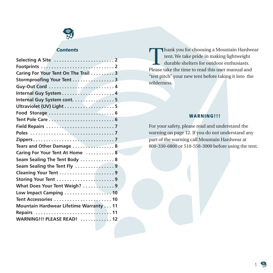 Mountain Hardwear Tent User Manual | Page 2 / 23