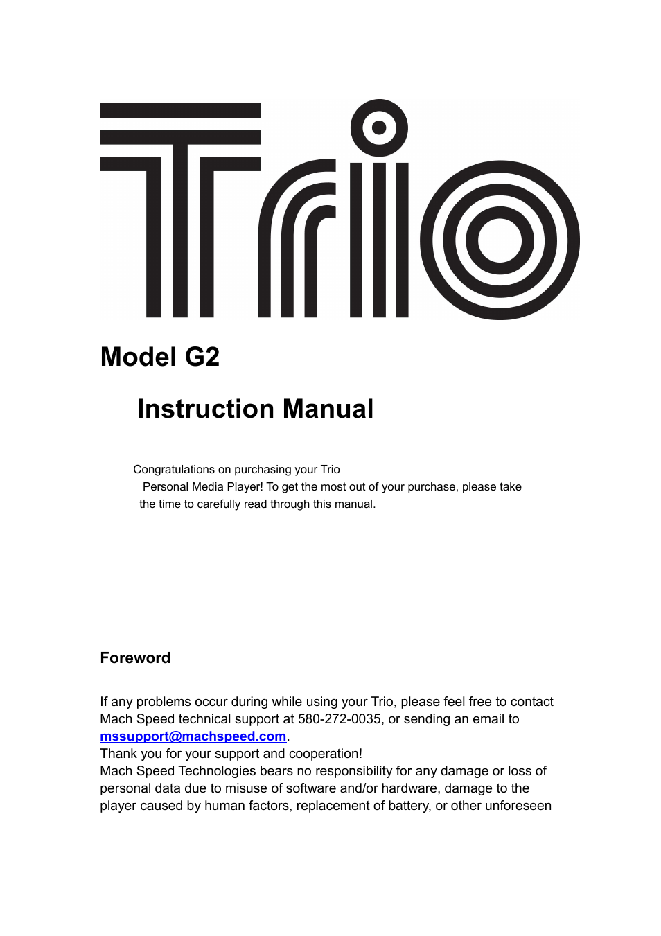 Mach Speed Technologies TRIO G2 User Manual | 18 pages