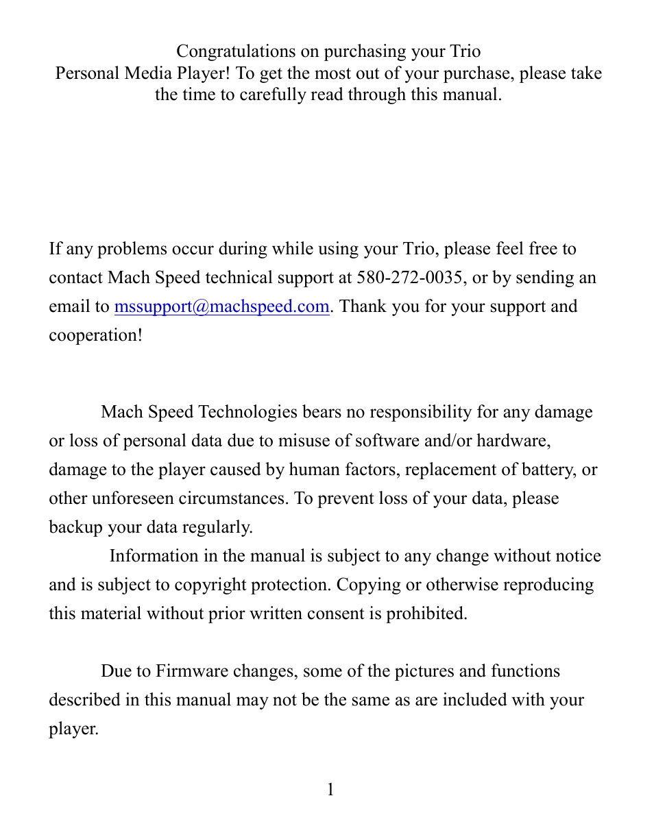 Mach Speed Technologies V7000 User Manual | Page 2 / 29