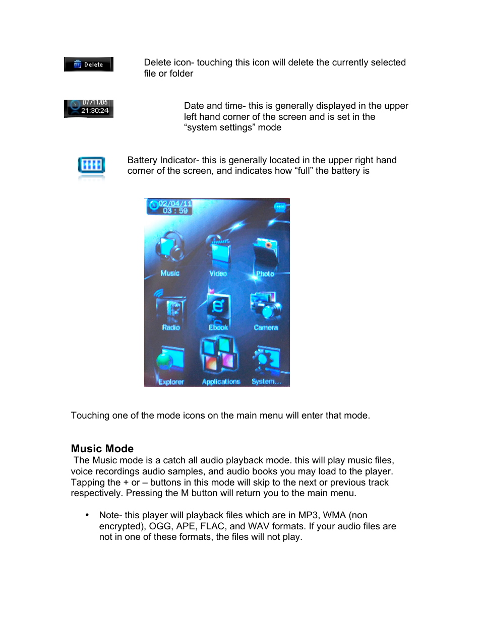 Music mode | Mach Speed Technologies PERSONAL MEDIA PLAYER T4 User Manual | Page 11 / 29