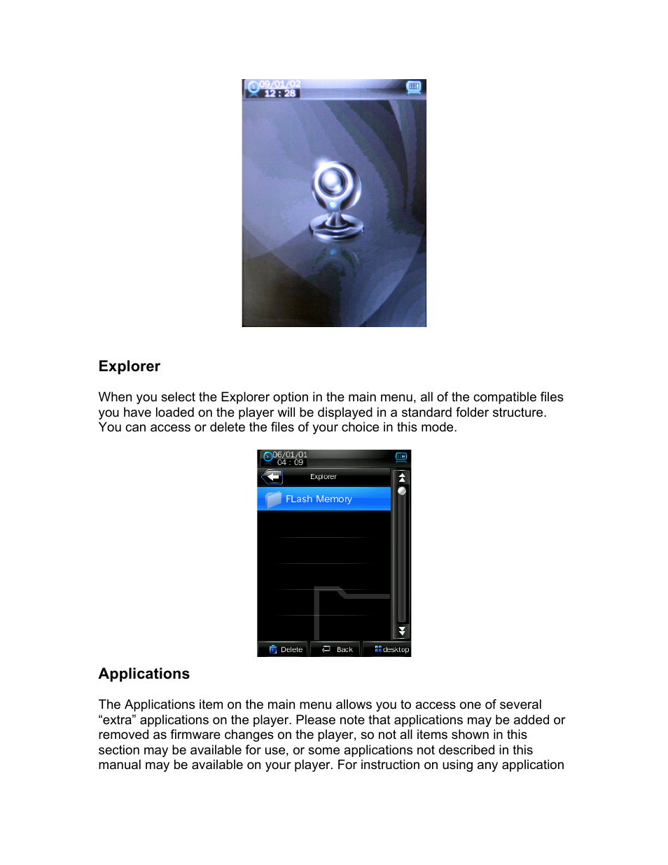 Explorer, Applications | Mach Speed Technologies PERSONAL MEDIA PLAYER T4 User Manual | Page 23 / 29