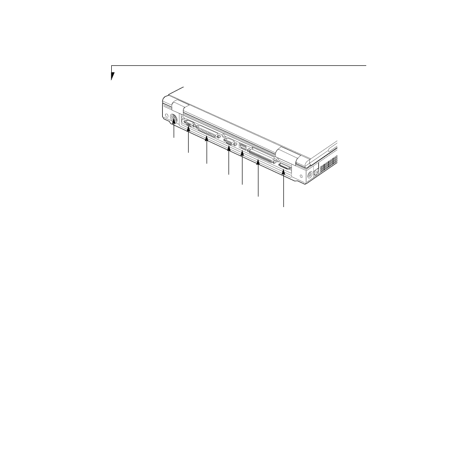 Rear panel components, Ps/2 port, Serial port | Parallel port, External monitor port, Usb port, Docking port, External floppy disk drive port | Made By Humans E Series User Manual | Page 23 / 122