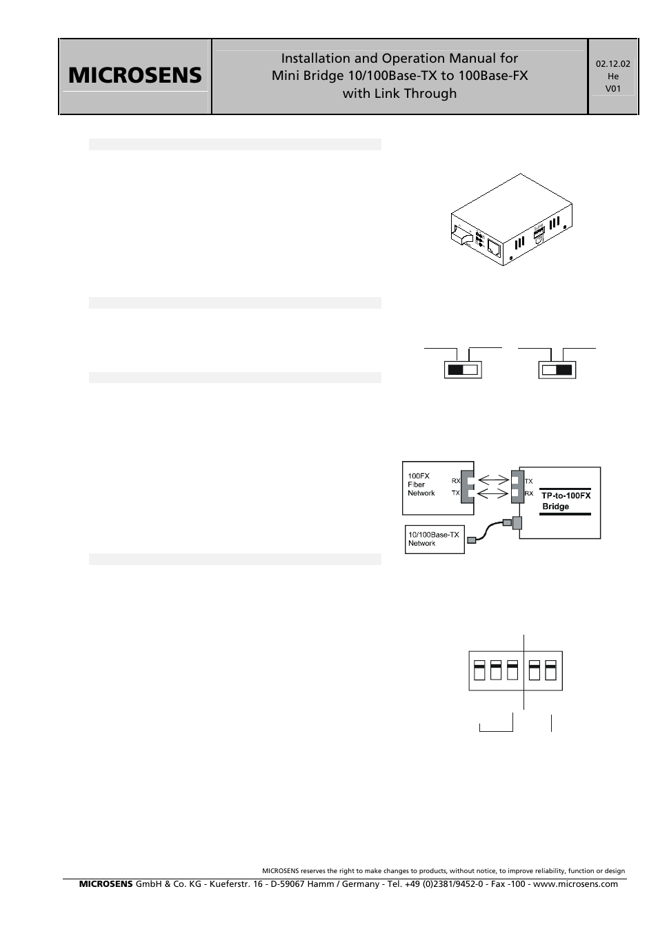 Microsens 10/100Base-TX to 100Base-FX User Manual | 2 pages