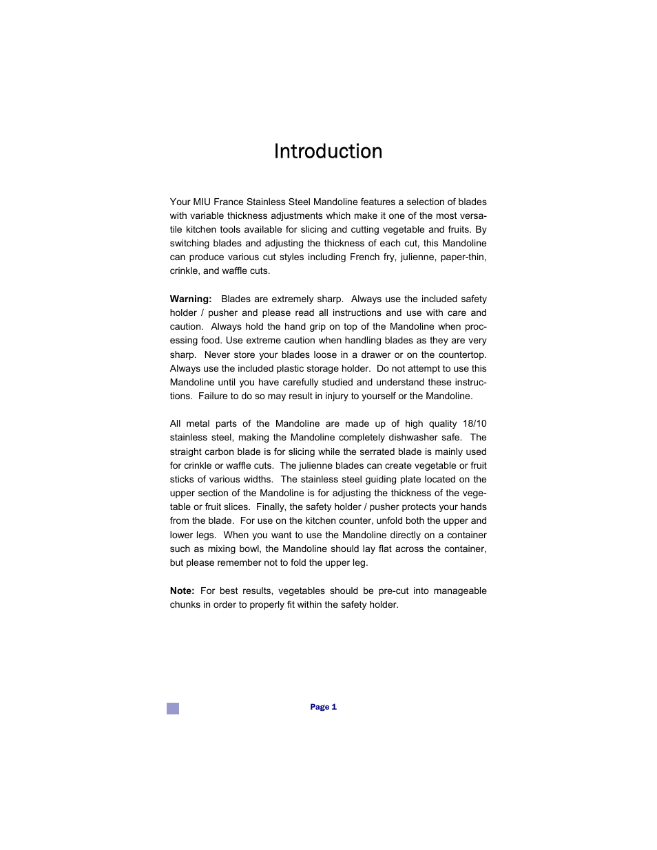 Introduction | MIU France 90777 User Manual | Page 2 / 12