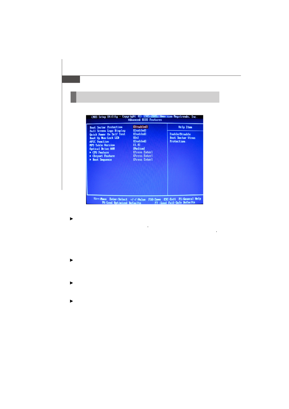 Advanced bios features | MSI MS-7304 User Manual | Page 38 / 52