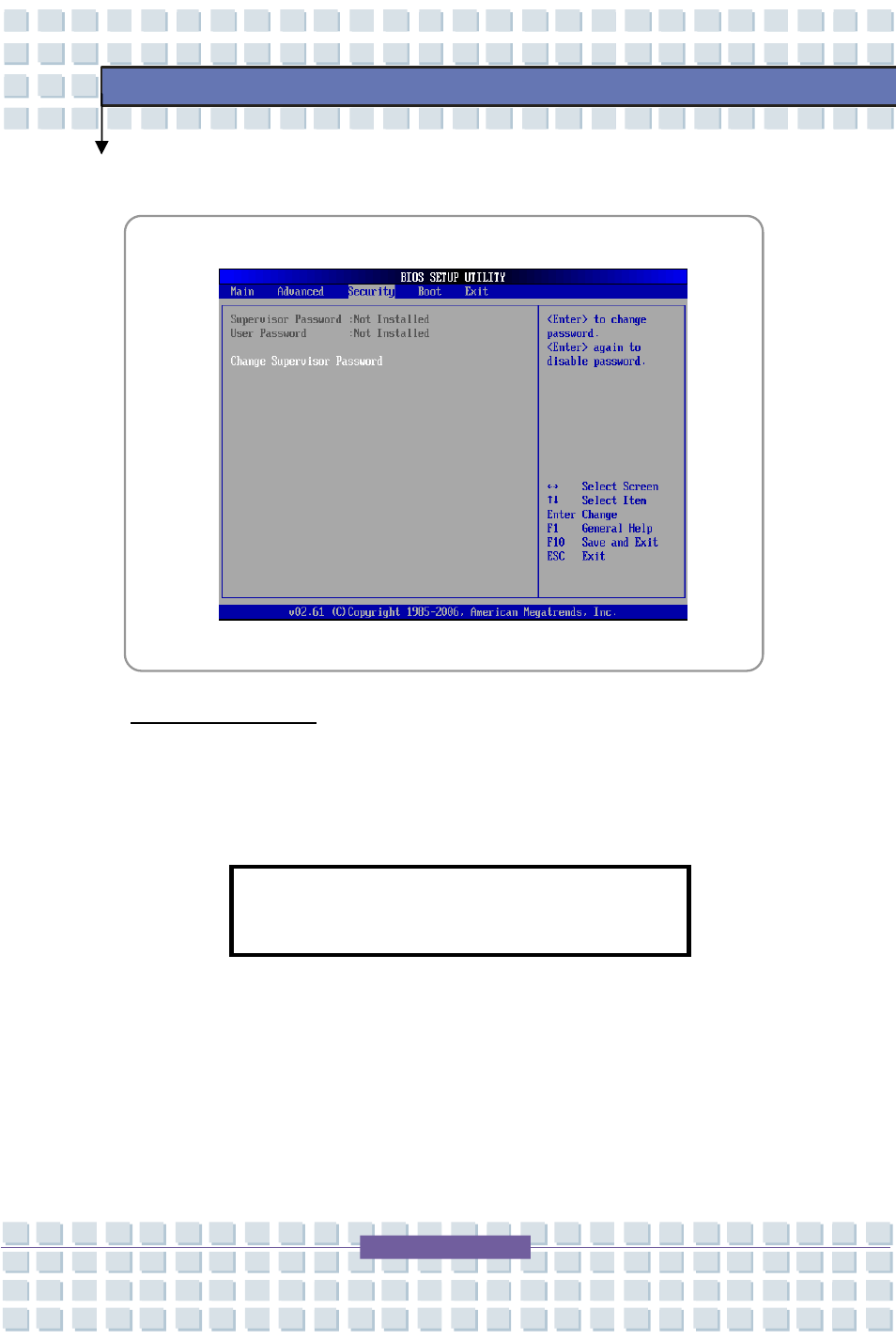 Security menu, Enter new password, Security settings | MSI 163C User Manual | Page 78 / 80