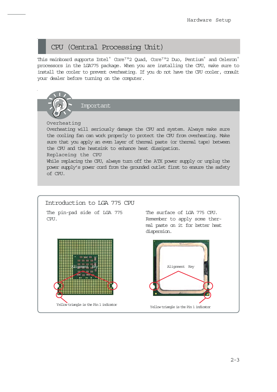 Cpu (central processing unit), Important introduction to lga 775 cpu | MSI NVIDIA MS-7504PV User Manual | Page 15 / 50