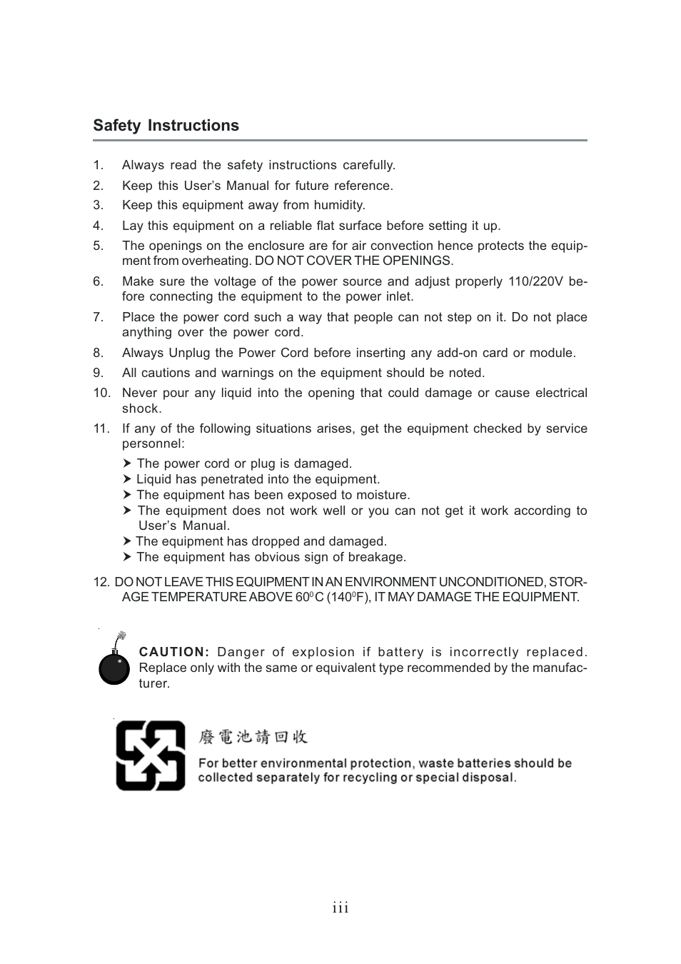 Iii safety instructions | MSI NVIDIA MS-7504PV User Manual | Page 3 / 50