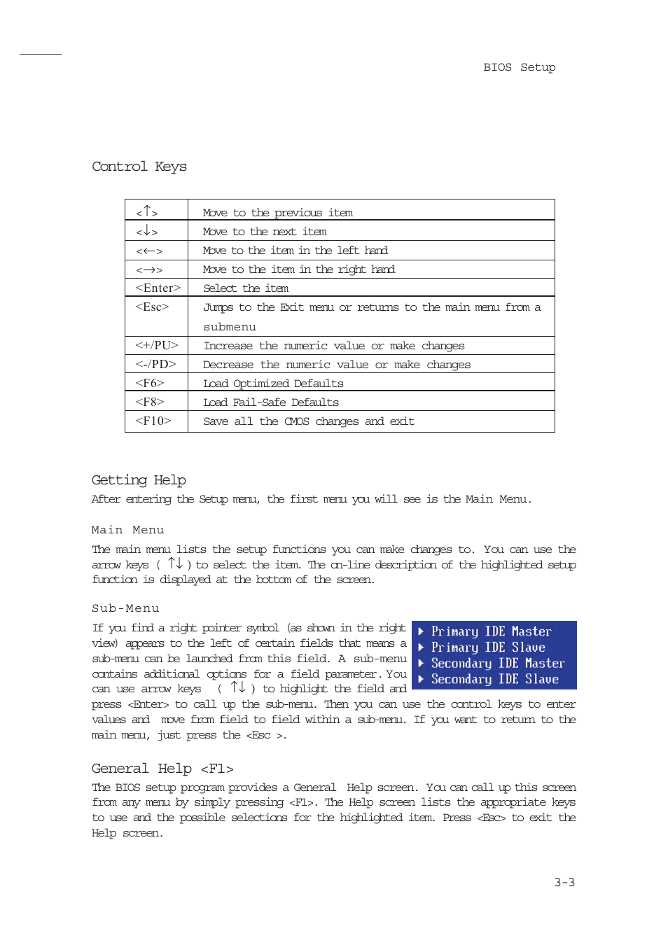 Getting help, General help <f1, Control keys | MSI NVIDIA MS-7504PV User Manual | Page 31 / 50