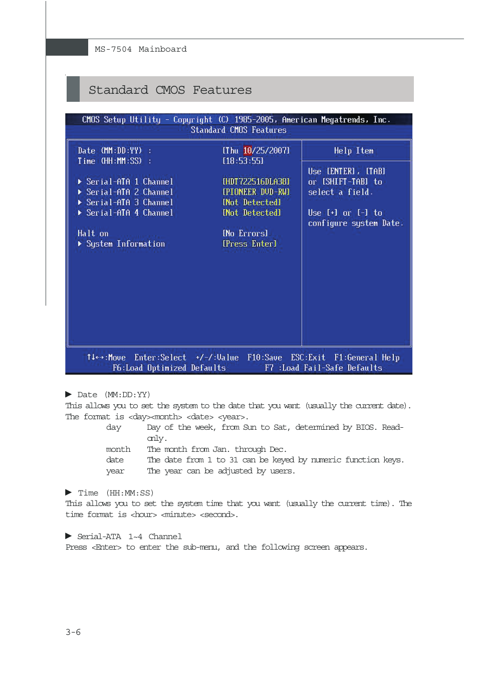 Standard cmos features | MSI NVIDIA MS-7504PV User Manual | Page 34 / 50