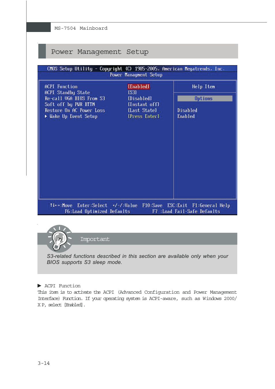 Power management setup | MSI NVIDIA MS-7504PV User Manual | Page 42 / 50