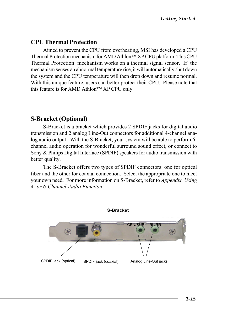 Cpu thermal protection, S-bracket (optional) | MSI G52-M6570XA-G22 User Manual | Page 22 / 116