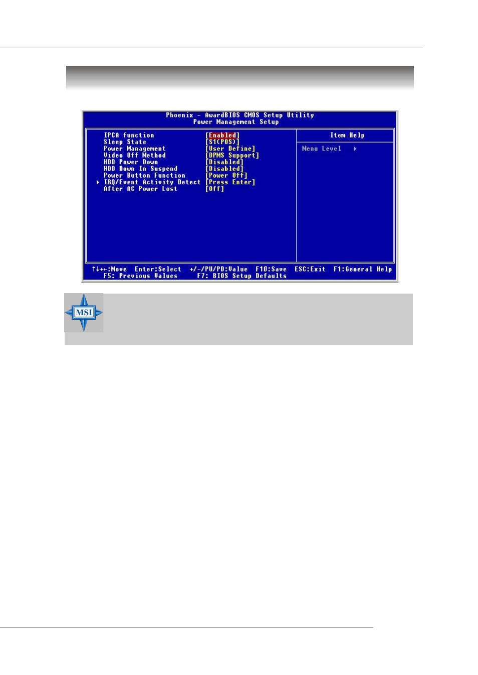 Power management setup | MSI G52-M6570XA-G22 User Manual | Page 76 / 116
