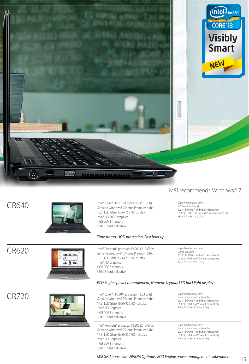 Cr620, Cr640, Cr720 | Msi recommends windows | MSI FX620DX User Manual | Page 15 / 32