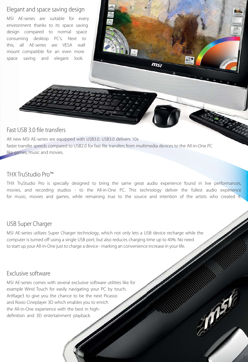 Fast usb 3.0 fi le transfers, Thx trustudio pro, Usb super charger | Exclusive software, Elegant and space saving design | MSI FX620DX User Manual | Page 25 / 32