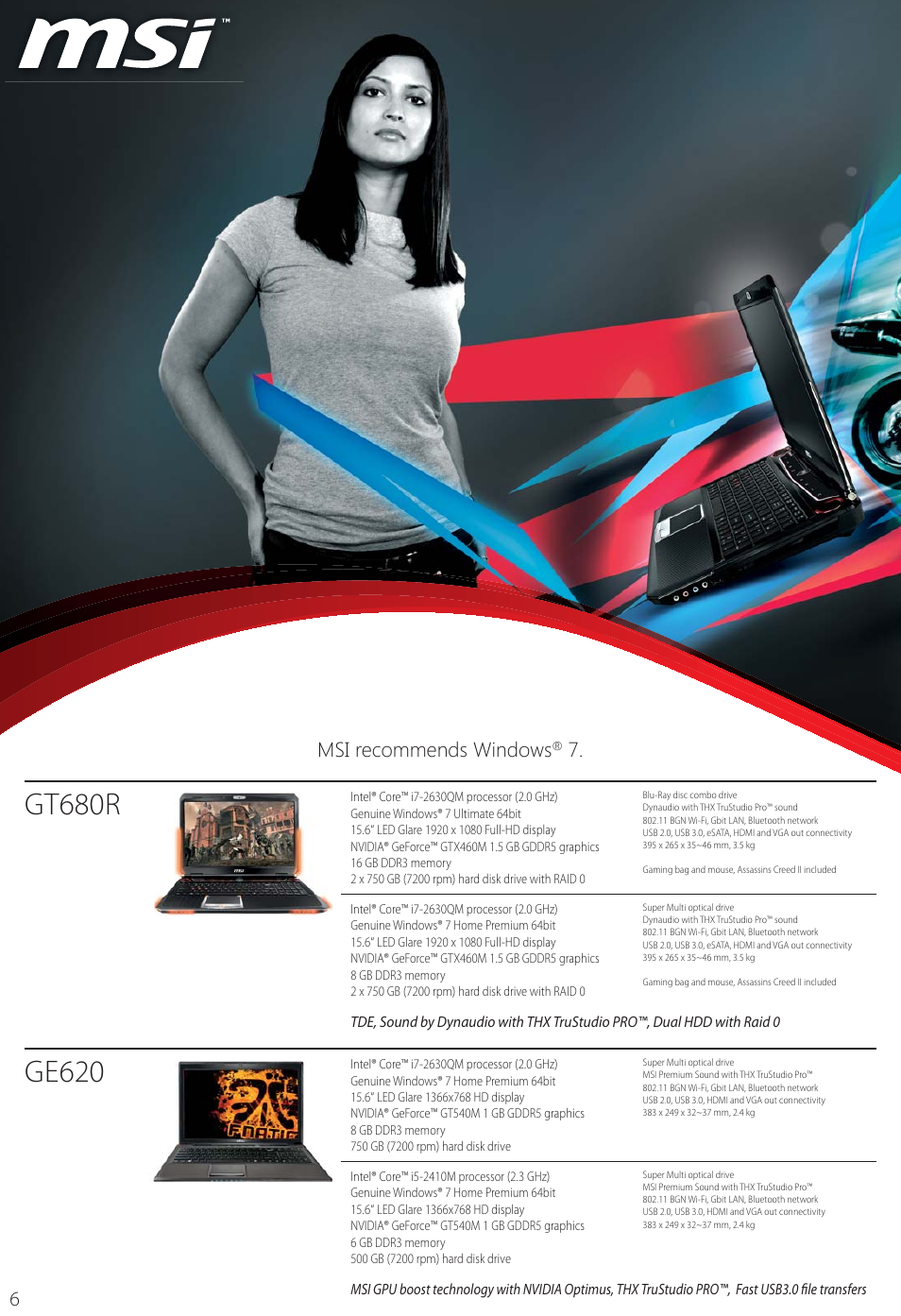 Gt680r, Ge620, Msi recommends windows | MSI FX620DX User Manual | Page 6 / 32